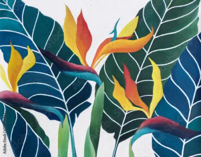 Papier peint  Strelitzia reginae flower painting on canvas 