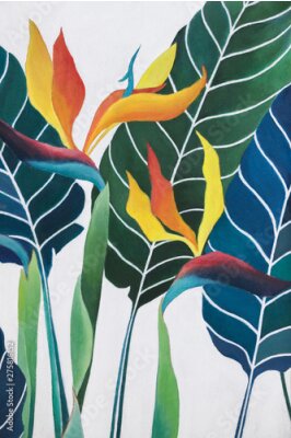 Papier peint  Strelitzia reginae flower painting on canvas 