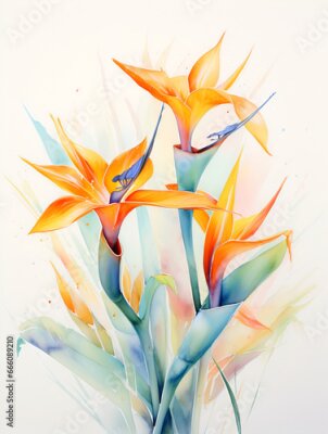 Papier peint  Strelitzia reginae flowers. Strelitzia - bird of Paradise flower on white background. Fresh tropical flower. Exotic flora, botany plant