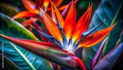 Papier peint  Strelitzia Reginae Macro Photography: Dark Red Bird of Paradise Flower Closeup, Detailed Petals, Intense Color, Botanical Photography