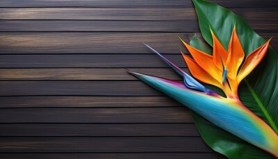 Papier peint  Strelitzia reginae on wooden background with copy space