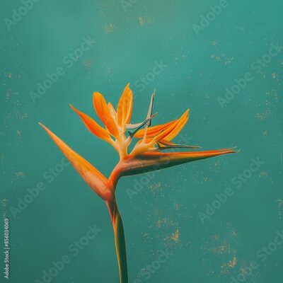 Papier peint  Strelitzia reginae or bird of paradise flower on green background