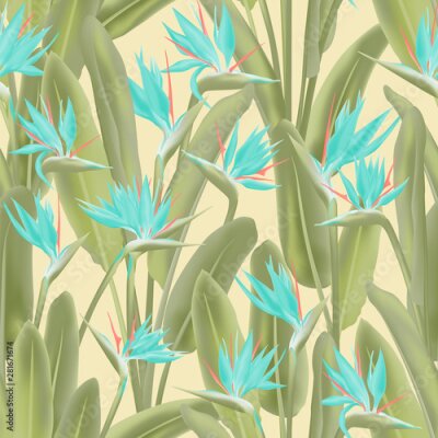 Papier peint  Strelitzia reginae tropical flower vector seamless pattern.