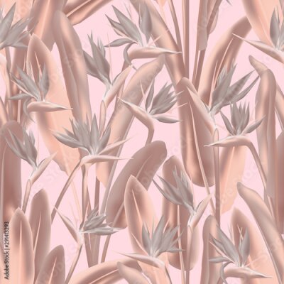 Papier peint  Strelitzia reginae tropical flower vector seamless pattern. Jungle tropical plant fabric design.