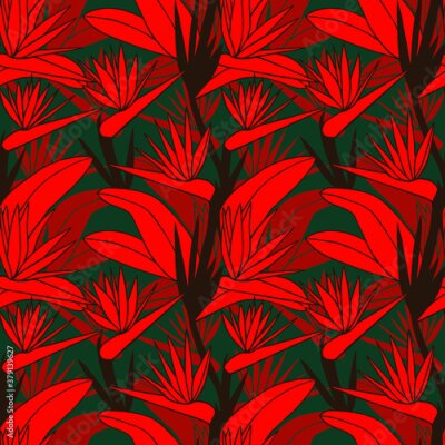 Papier peint  Strelitzia tropical flowers seamless pattern. Vector stock illustration eps10.
