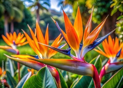 Papier peint  Stunning Close-up of Royal Strelitzia Flowers in Bloom Surrounded by Lush Greenery