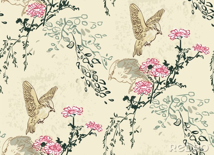 Papier peint  Style oriental avec nature japonaise