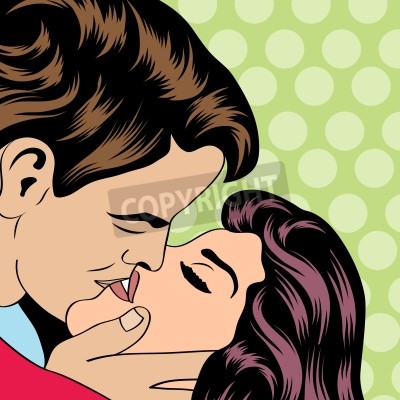 Papier peint  Style pop art et couple qui s'embrasse