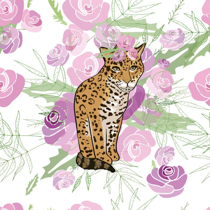 Papier peint  Style rétro Illustration avec des fleurs et des animaux