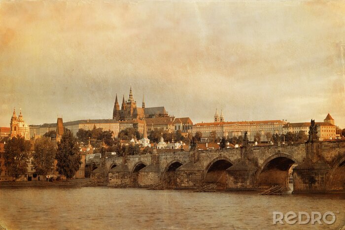Papier peint  Style rétro photo du pont Charles à Prague Old