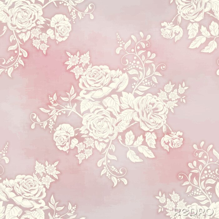 Papier peint  Style shabby chic motif de rose