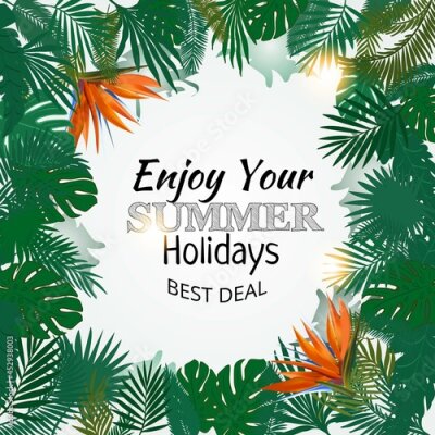 Papier peint  Summer Holidays, Enjoy Summer, Enjoy, Weekend, Holiday, Best Offer, Deal, Tropical Plants, Heat, Heliconia, Orange Flower, Royal Flower, Strelitzia, Flower of Paradise, Firebird, Crane Flowe