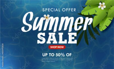 Papier peint  Summer tropical background with Strelitzia flowers and tropical leaves.