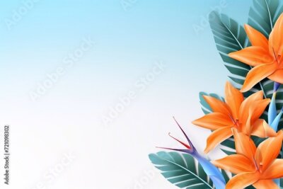 Papier peint  
Summer tropical background with Strelitzia flowers and tropical leaves