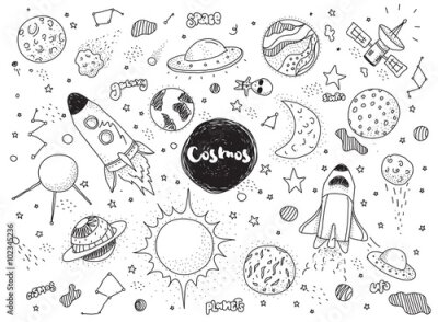 Papier peint  Symboles cosmiques en noir et blanc pour enfants