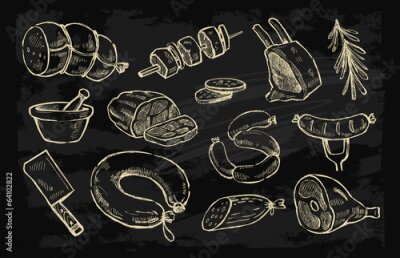 Papier peint  Symboles de boucherie sur fond noir Tableau