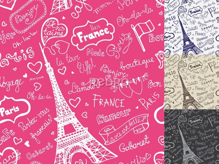 Papier peint  Symboles de Paris, lettrage pattern.Hand étiré sans soudure doo sommaire