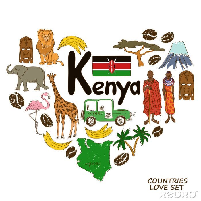 Papier peint  Symboles du Kenya dans le cœur notion de forme