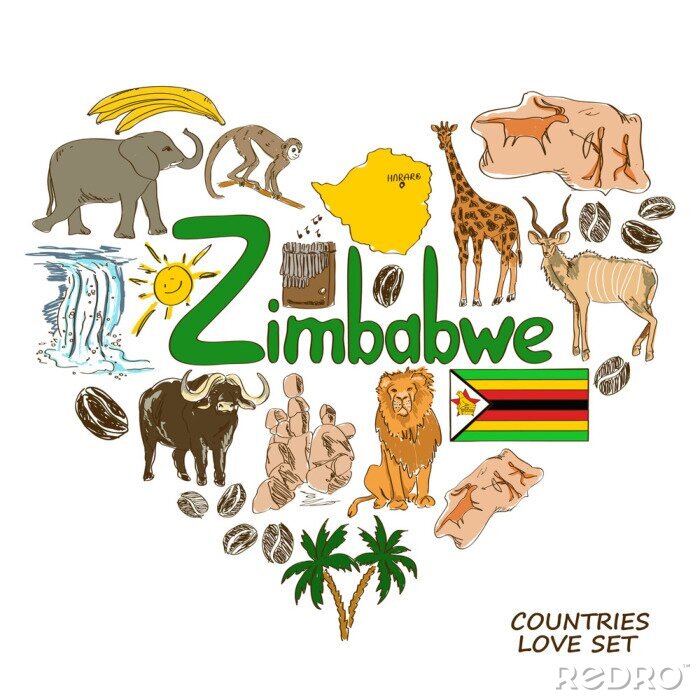 Papier peint  Symboles Zimbabwe à coeur concept de forme