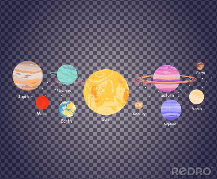 Papier peint  Système solaire avec Saturne rose