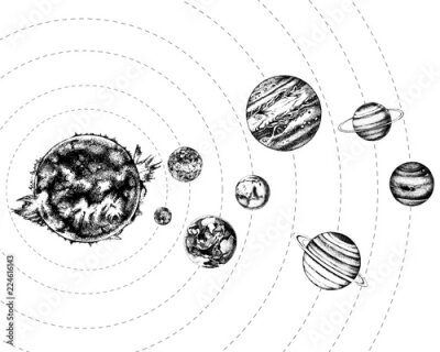 Papier peint  Système solaire en noir et blanc