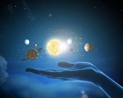 Papier peint  Système solaire et main