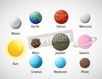 Papier peint  Système solaire sur fond blanc