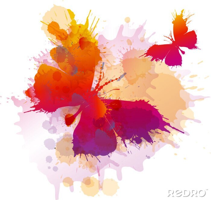 Papier peint  Taches colorées avec des papillons