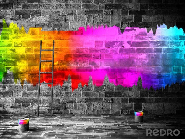 Papier peint  Taches colorées sur un mur foncé