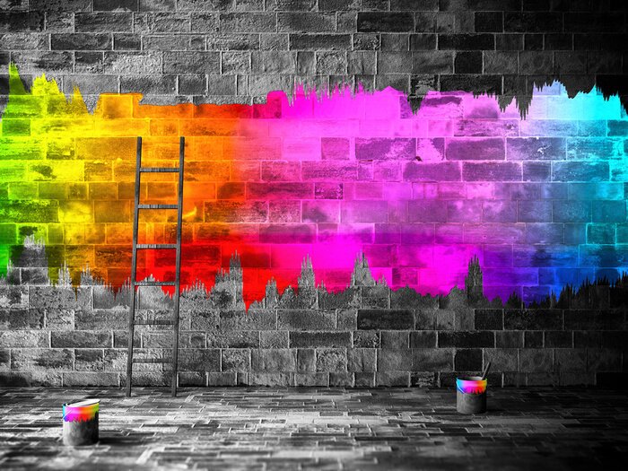 Papier peint  Taches colorées sur un mur foncé