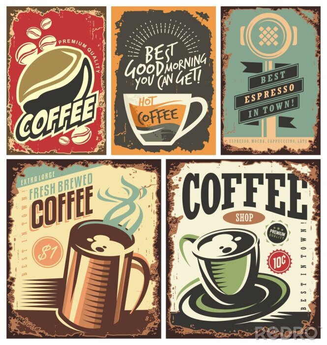 Papier peint  Tasses à café sur des graphismes rétro