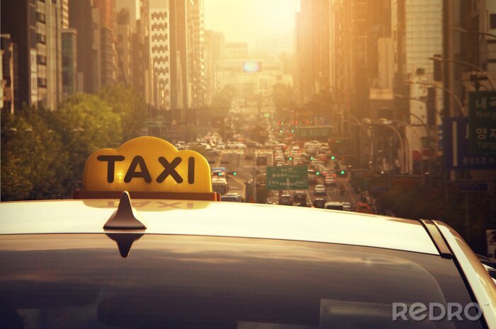 Papier peint  Taxi lumière du coucher de soleil