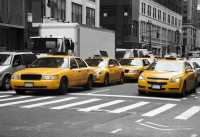 Papier peint  Taxis jaunes sur un fond monochrome