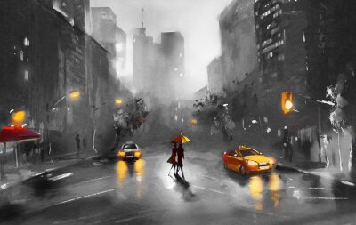 Papier peint  Taxis new-yorkais par une nuit pluvieuse