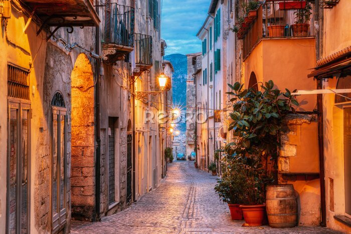 Papier peint  Terracina, Italy. Night Evening View Of Old Street In Illuminations