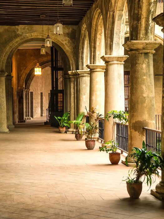 Papier peint  Terrasse ancienne avec des pots de fleurs