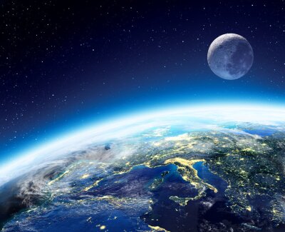 Terre et de la Lune vue depuis l'espace la nuit - Europe