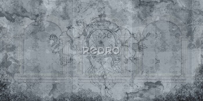 Papier peint  texture béton avec ornement