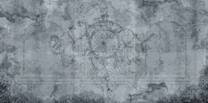 Papier peint  texture béton avec ornement