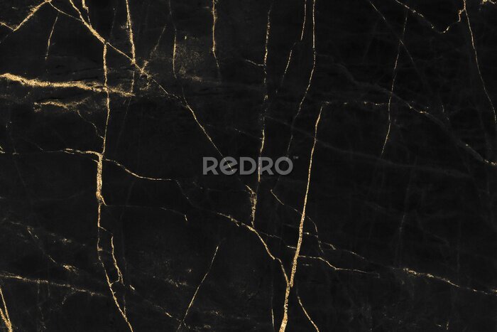 Papier peint  Texture en pierre marbre noir avec décorations dorées