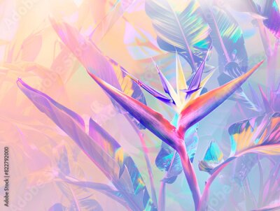 Papier peint  The selective focus shot of an orange Bird of Paradise plant in with a blurred blue flower field background