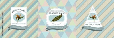 Papier peint  Three colored labels with illustration of strelitzia