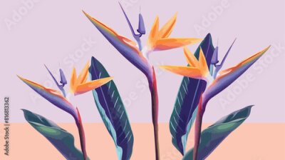 Papier peint  Three strelitzia flowers on lilac background Vector 
