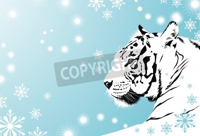Papier peint  Tigre au milieu des flocons de neige