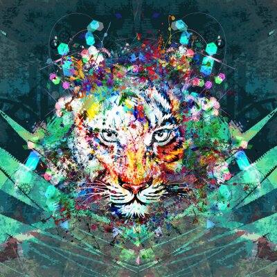 Papier peint  Tigre avec des taches de couleur