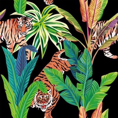 Papier peint  Tigre et jungle tropicale