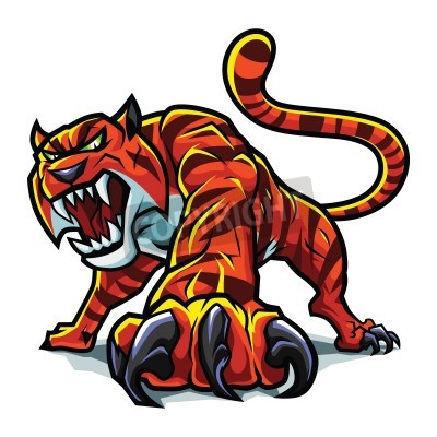 Papier peint  Tigre graphique sur fond blanc