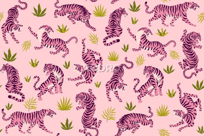 Papier peint  Tigres roses