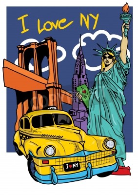 Papier peint  Timbre-poste coloré avec taxi