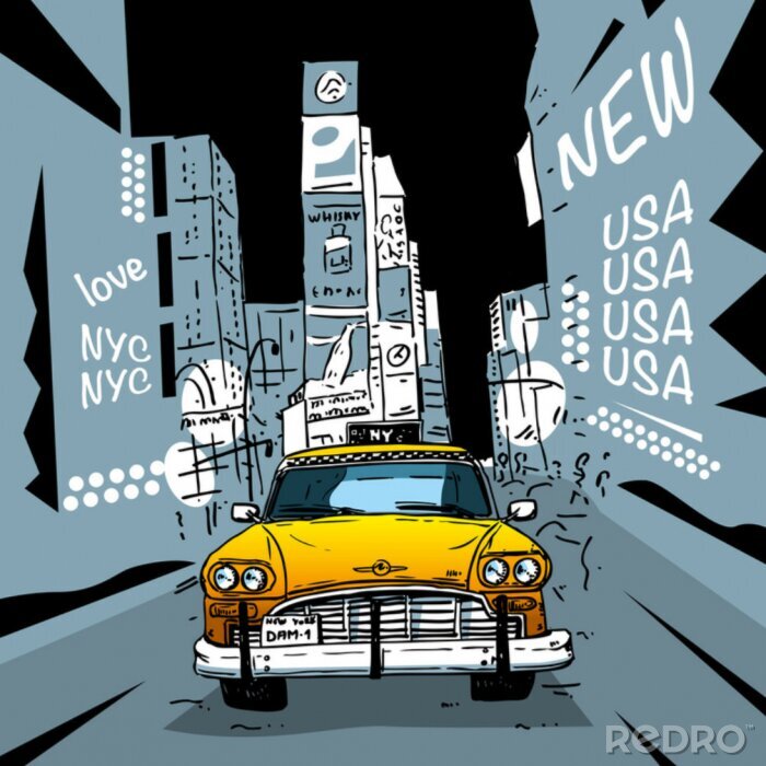 Papier peint  Time Square à New York City Taxi